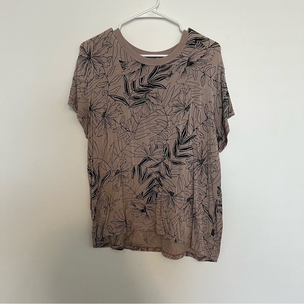 Floral Print Women's Top - Black on Tan